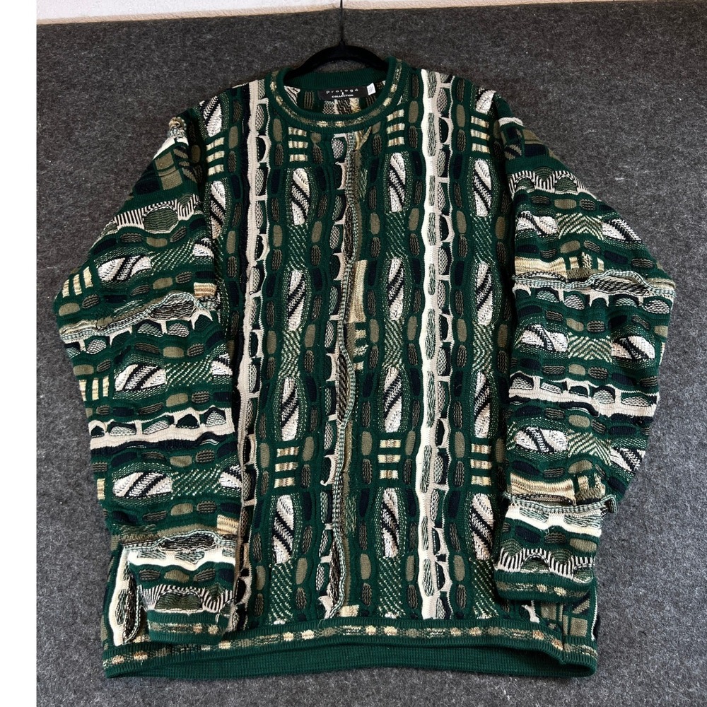 Vintage Protege Collection 3D Knit Coogi Sweater Mens 2XLT Green Multicolor USA
